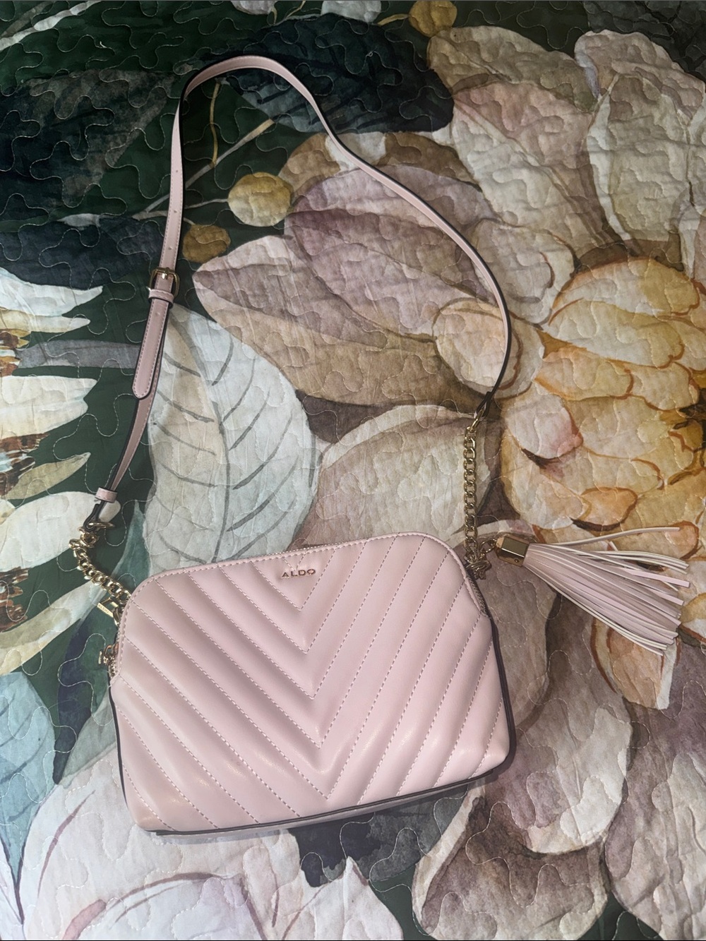 ALDO Pale Pink Quilted Crossbody with Gold Chain & Tassel